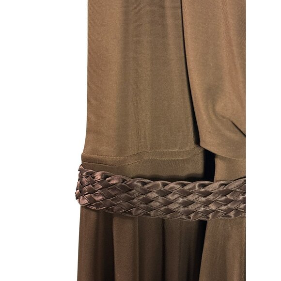Nine West Halter Midi Dress 8 Vintage Y2K Fit & Flare Braided Belt Brown New - Picture 5 of 13